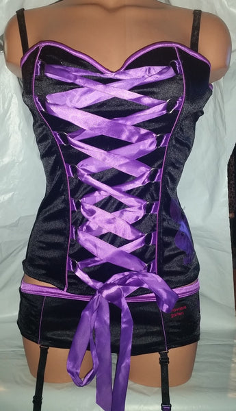 Sexy Lace-up Ribbon 2 Piece Corset Lingerie Set