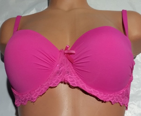 Smooth Hot Pink Push-Up Rouched-front Bra with Lace Trim - Size 38C –  wholesalecamel