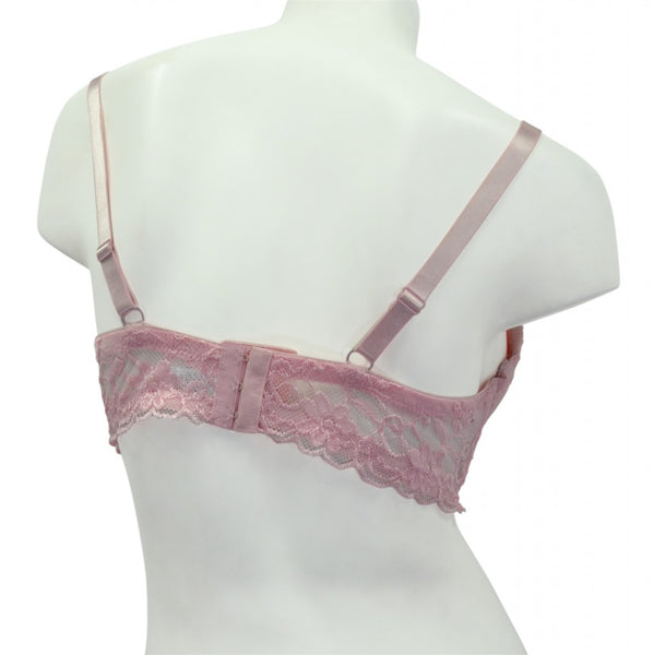 Plus-Size Soft Pink Lace Full Coverage Bra