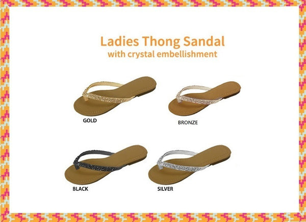 Women's Flip Flop Sandals with Sparkly Gems Thong Straps