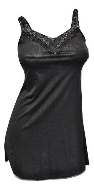 Plus-Size Black Nightie with Embroidered Neckline