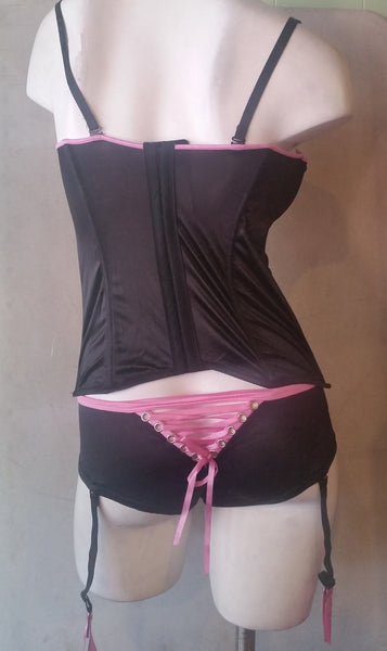 Sexy Lace-up Ribbon 2 Piece Corset Lingerie Set