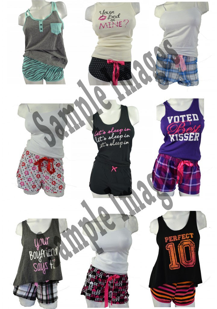 Wholesale Pajama Sets - Top + Short Bottoms 24 Assorted Pieces