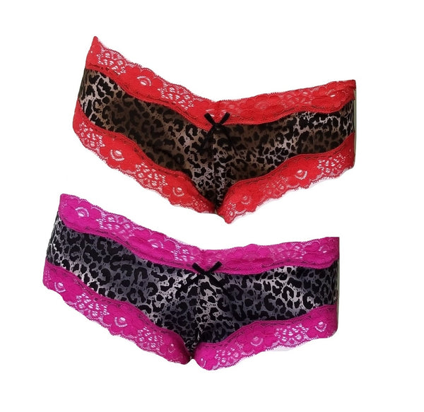 Leopard Print Panties with Lace Trim