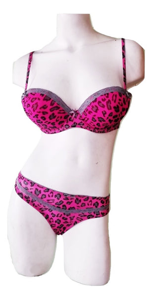 Push-Up Bra & Panty Set - Hot Pink Leopard Print