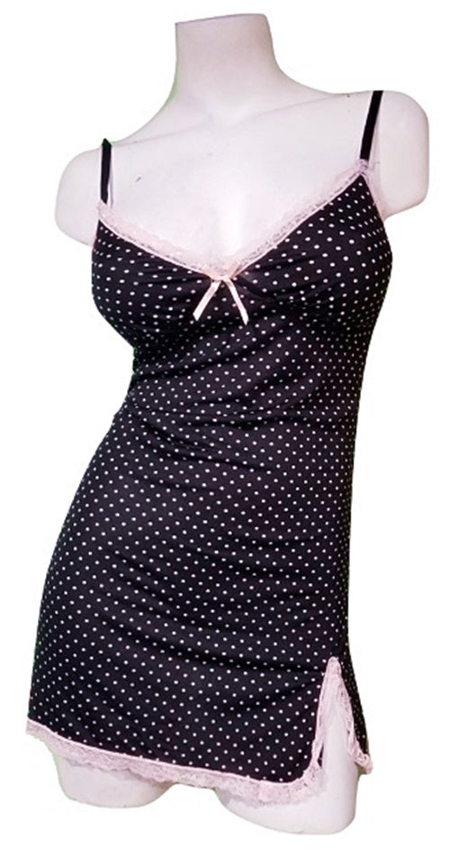 Swiss Dot Nightie - Black & Pink