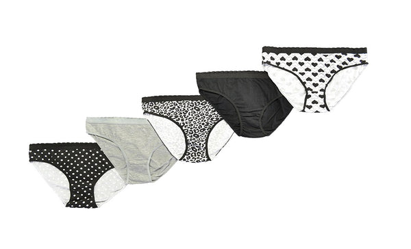 5pack Womens Cotton Panties Lingerie Underwear - Dots/Hearts/Leopard