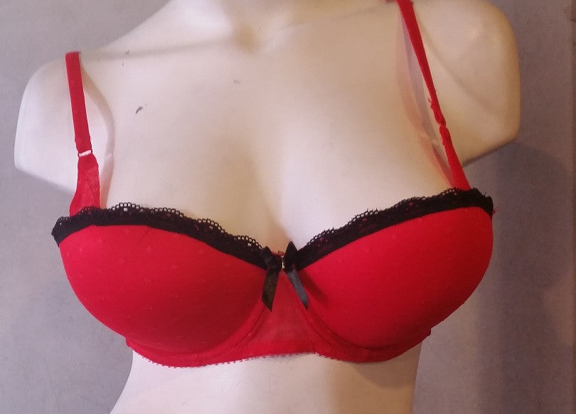 Elegant Red Push-Up Bra with Lace Overlay Size 34D – wholesalecamel