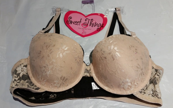 2Pack Plus-Size Black and Beige Lace Bras - Size 44D