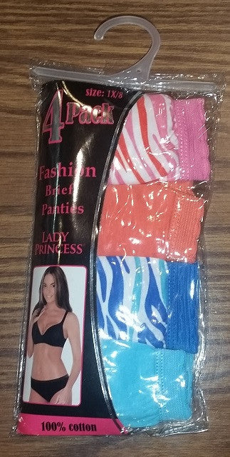 Panties-in-Pouch - Assorted Cotton Fashion Panties 4 Pack Pouches - Plus-Size