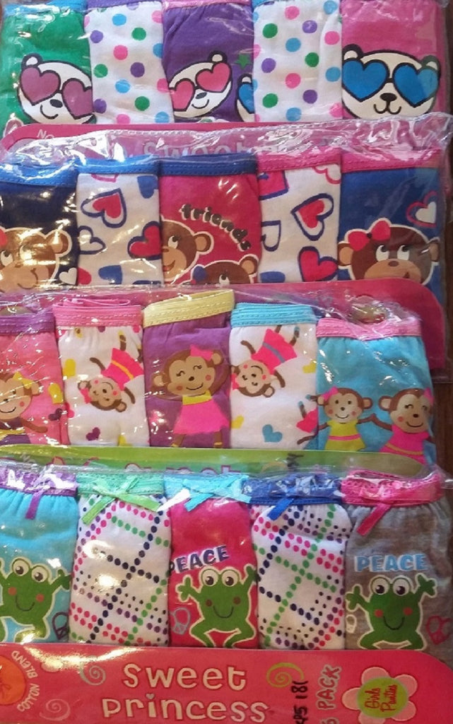 Girls 5pack Panties Kids Underwear Assorted Graphics & Characters - 24 packs