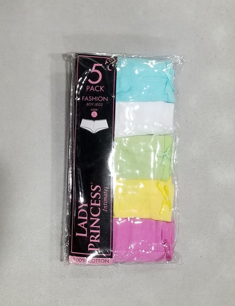 100% Cotton Fashion Panties 5 Pack Boyleg Rainbow