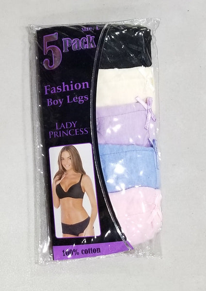 100% Cotton Fashion Panties 5 Pack Boyleg Rainbow Pastels