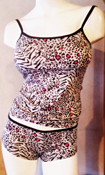 2 Piece Animal Print Cami & Boyshort with Pink Accents