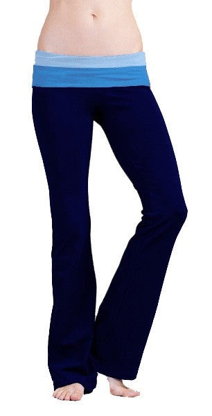 Women's Fashion Yoga Leggings with Dual Tone Turquoise Foldover WaistBand - 24 Pairs