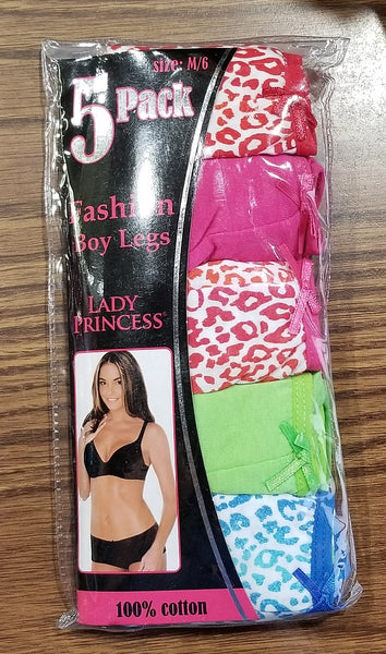 100% Cotton Fashion BoyLeg Panties 5 Pack Rainbow Leopard