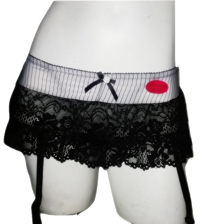 Black and White Pinstripe Skirted Thongs with Garters