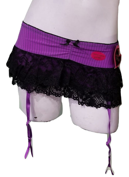 Pinstripes and Lace Skirted Thong - Purple