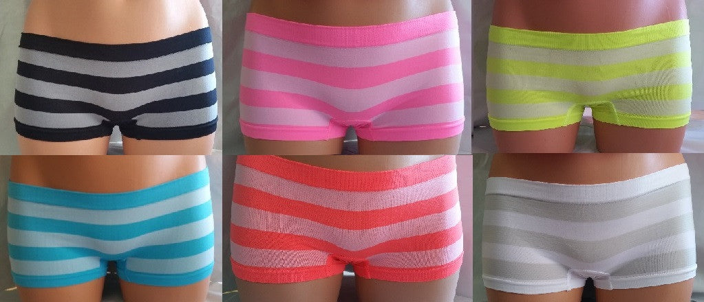 Womens Seamless Striped Boyshort Panties  - 10 Pairs
