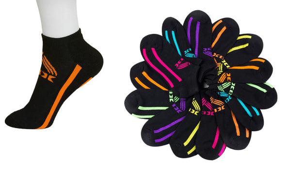 6 Pairs of Womens Athletic Ankle Socks with Colorful Accents - 12 Hangers