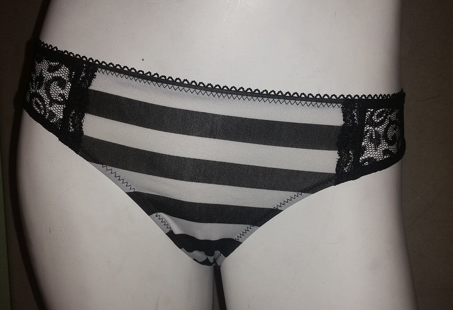 Black and White Striped Thong Panties