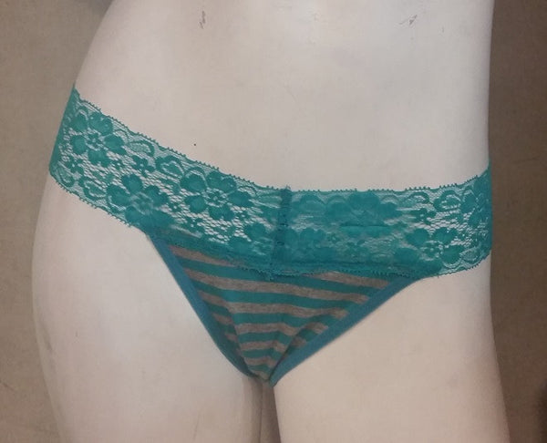 Cotton Stripes and Lace Thongs - Assorted Colors - Medium