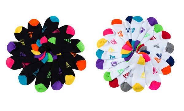 6 Pairs of Womens Athletic Ankle Socks with Colorful Accents - 12 Hangers