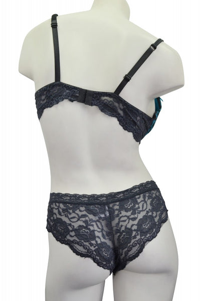 2 Piece Leopard & Lace Bra & Panty Set - Gray