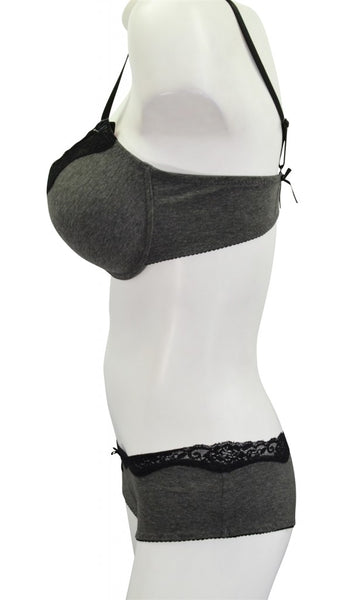 Gray & Black T-shirt Fabric Bra & Panty Set