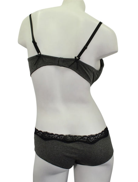 Gray & Black T-shirt Fabric Bra & Panty Set