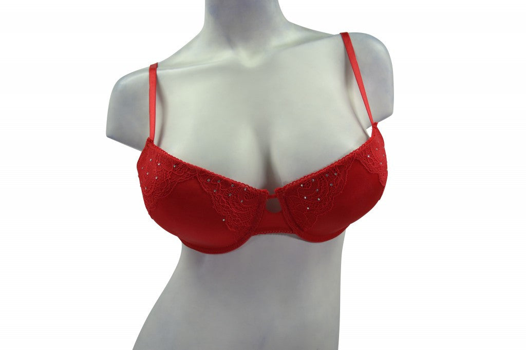 Red Lace & Bling Push-Up Bra