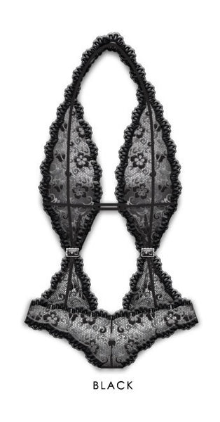 Lace Bodysuit with Rhinestone Buckle