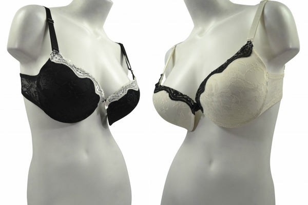 Plus-Size 2pack Black/Ivory Lace Bra with Trim - 16 Bras