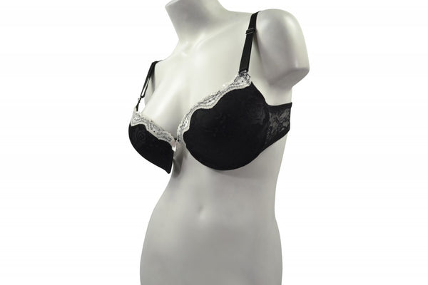 Plus-Size 2pack Black/Ivory Lace Bra with Trim - 16 Bras