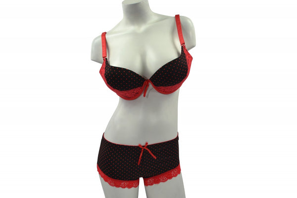 Red & Black Dots & Lace Plus Size Bra & Panty Set
