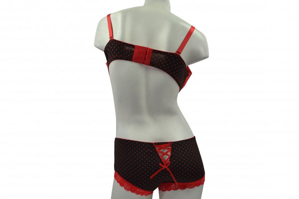 Red & Black Dots & Lace Plus Size Bra & Panty Set