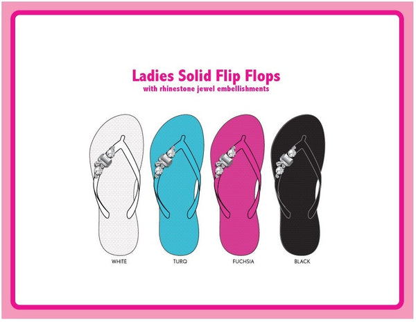 Womens Assorted Color Flip Flops with Glamourous Large Gem Adornments