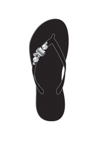 Womens Black Flip Flops with Glamourous Large Gem Adornments