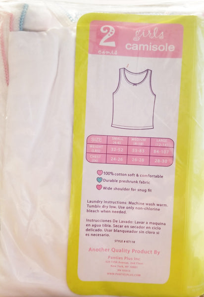 Girls 2pack 100% Cotton Cami Undershirts