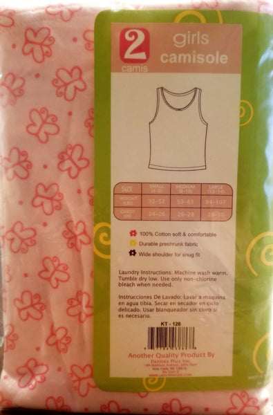 Girls 2pack 100% Cotton Cami Undershirts - Butterflies Stars