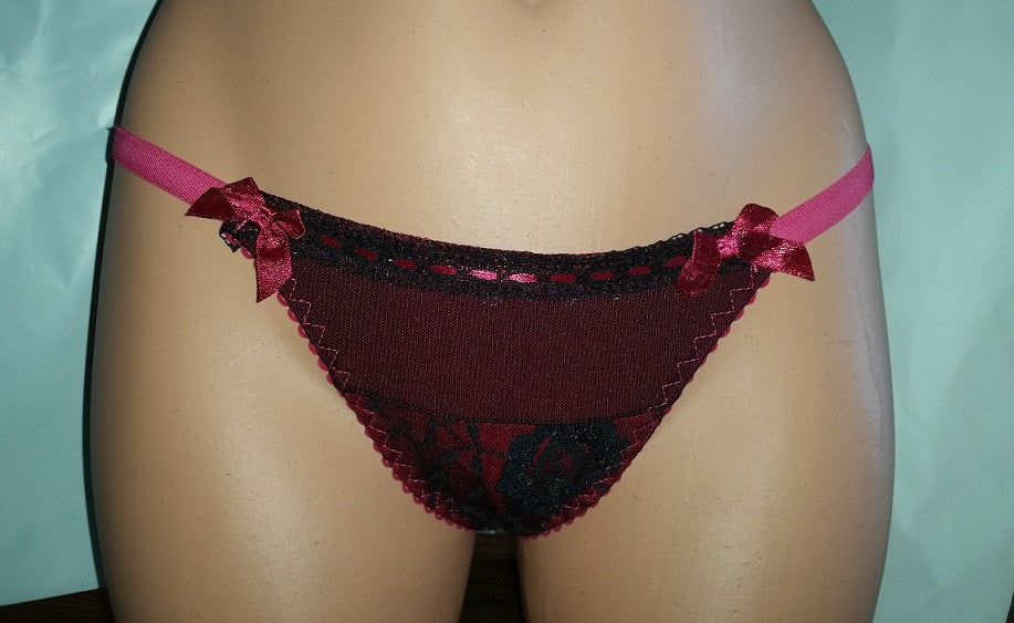 Sexy Black Berry Lace Thong with Gem Clasps