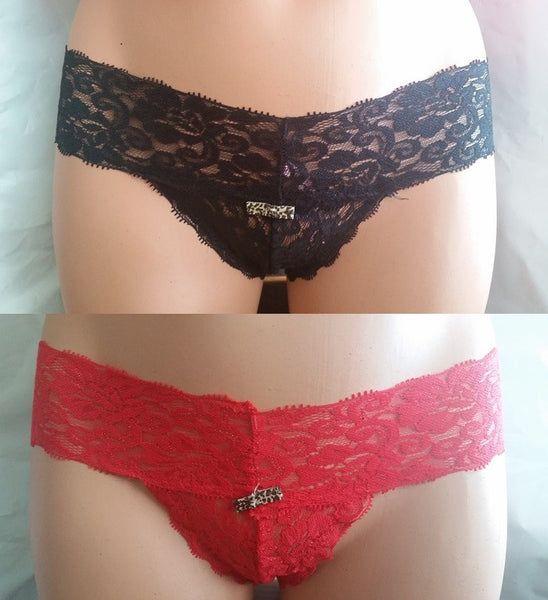Sexy Lacey Thong Hipsters Black and Red Pack