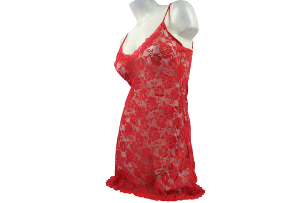 Women's Very Sexy Peek-a-boo Snug Lace Nightie - Red