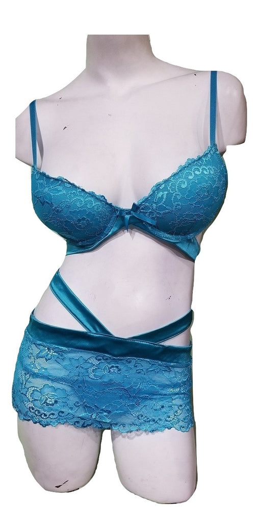 Turquoise Triple Bow Bind-Me-Up Apron & Thong Set