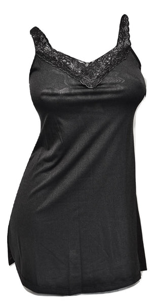 Black Nightie with Embroidered Neckline