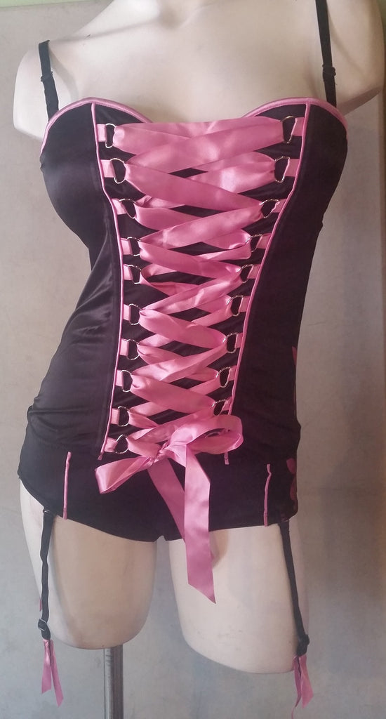 Sexy Lace-up Ribbon 2 Piece Corset Lingerie Set