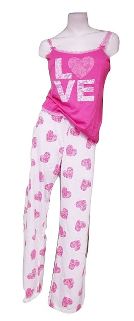 LOVE Lace Print Plus-Size PJ Set - Pink/White