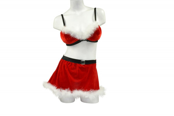 Womens 2 Pc Halloween Costume Adults Sexy Santa's Helper Outfit Christmas w/Skirt Velvet