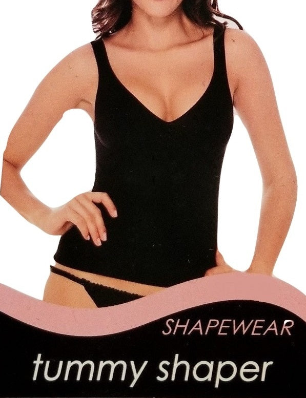 Plus-Size Ribbed Elastic Tummy Shaper with Bralette Top - Black
