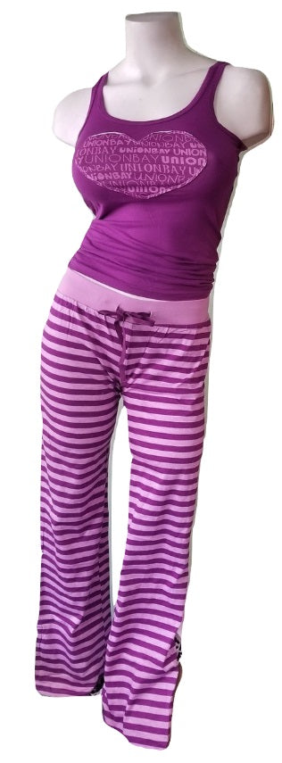 UnionBay Striped Purple Pajamas Heart